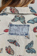 Oversized Butterfly Floral Tapestry Patch Pocket Jacket