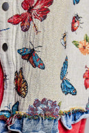 Oversized Butterfly Floral Tapestry Patch Pocket Jacket