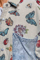 Oversized Butterfly Floral Tapestry Patch Pocket Jacket