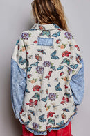 Oversized Butterfly Floral Tapestry Patch Pocket Jacket