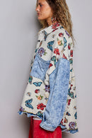 Oversized Butterfly Floral Tapestry Patch Pocket Jacket