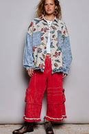 Oversized Butterfly Floral Tapestry Patch Pocket Jacket