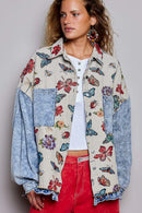 Oversized Butterfly Floral Tapestry Patch Pocket Jacket