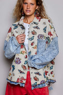 Oversized Butterfly Floral Tapestry Patch Pocket Jacket