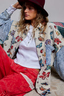 Oversized Butterfly Floral Tapestry Patch Pocket Jacket