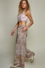Vintage Floral Embroidered Laser Cut Wide Leg Pants