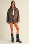 Washed Leather Zip Up Jacket