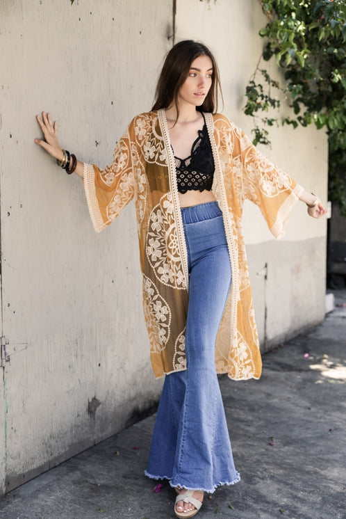 Contrast Mesh Cotton Lace Kimono