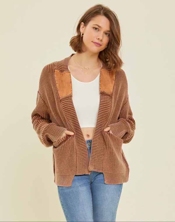 Western Inspired- Open Front Sweater- Chocolate
