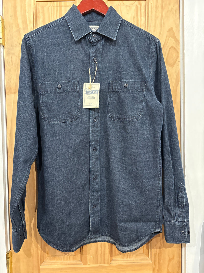Men's Cotton Denim Wash Long Sleeve Shirt- Indigo