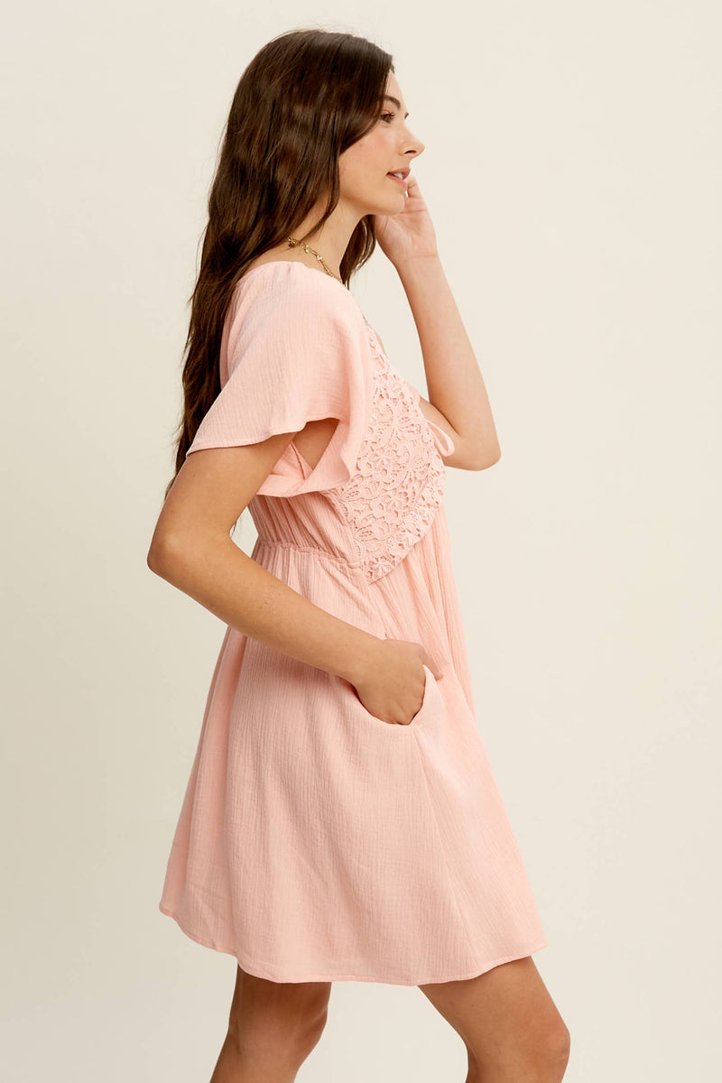 Lace Trim Babydoll Mini Dress