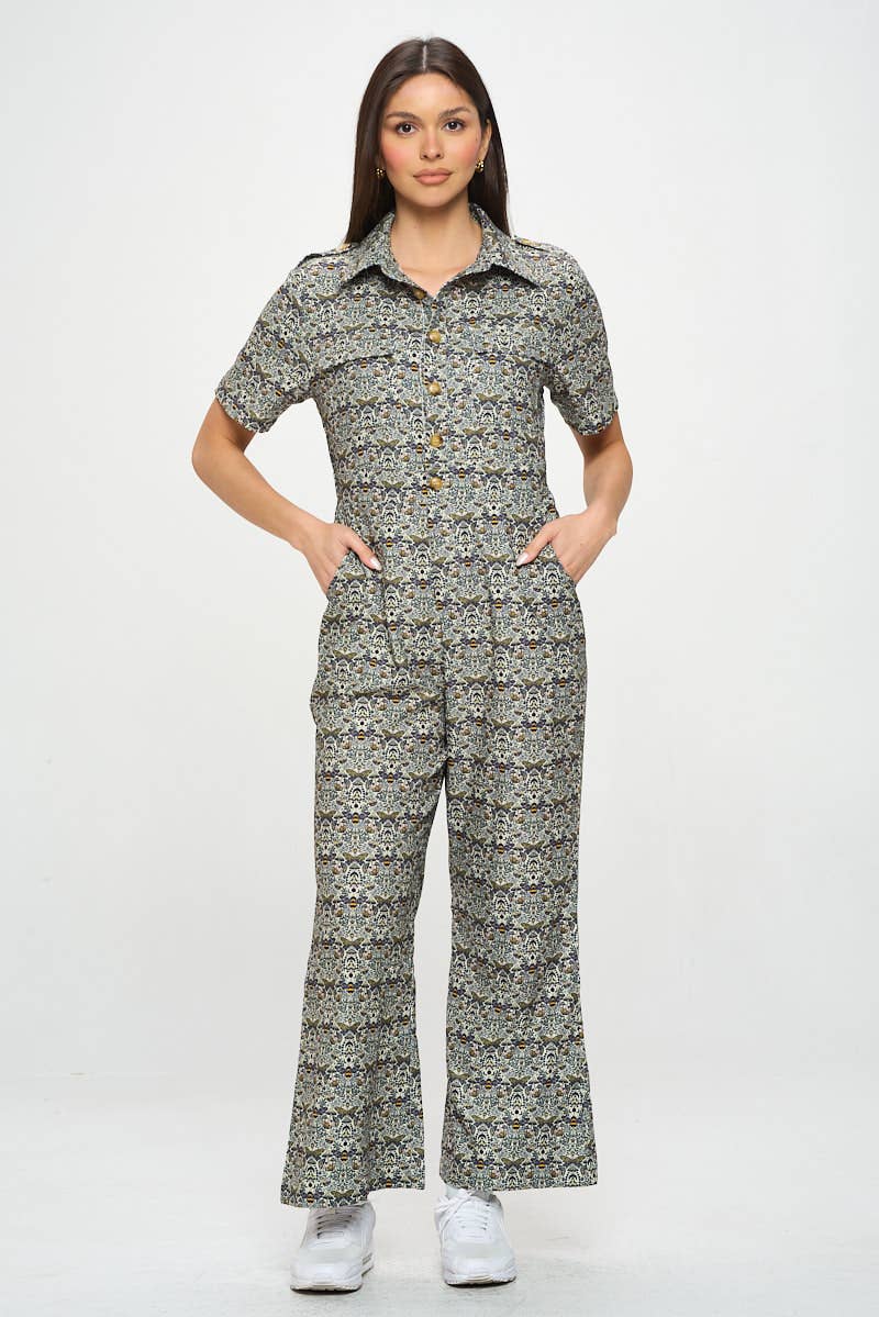 Bee Mushroom Print Overall Jumpsuit