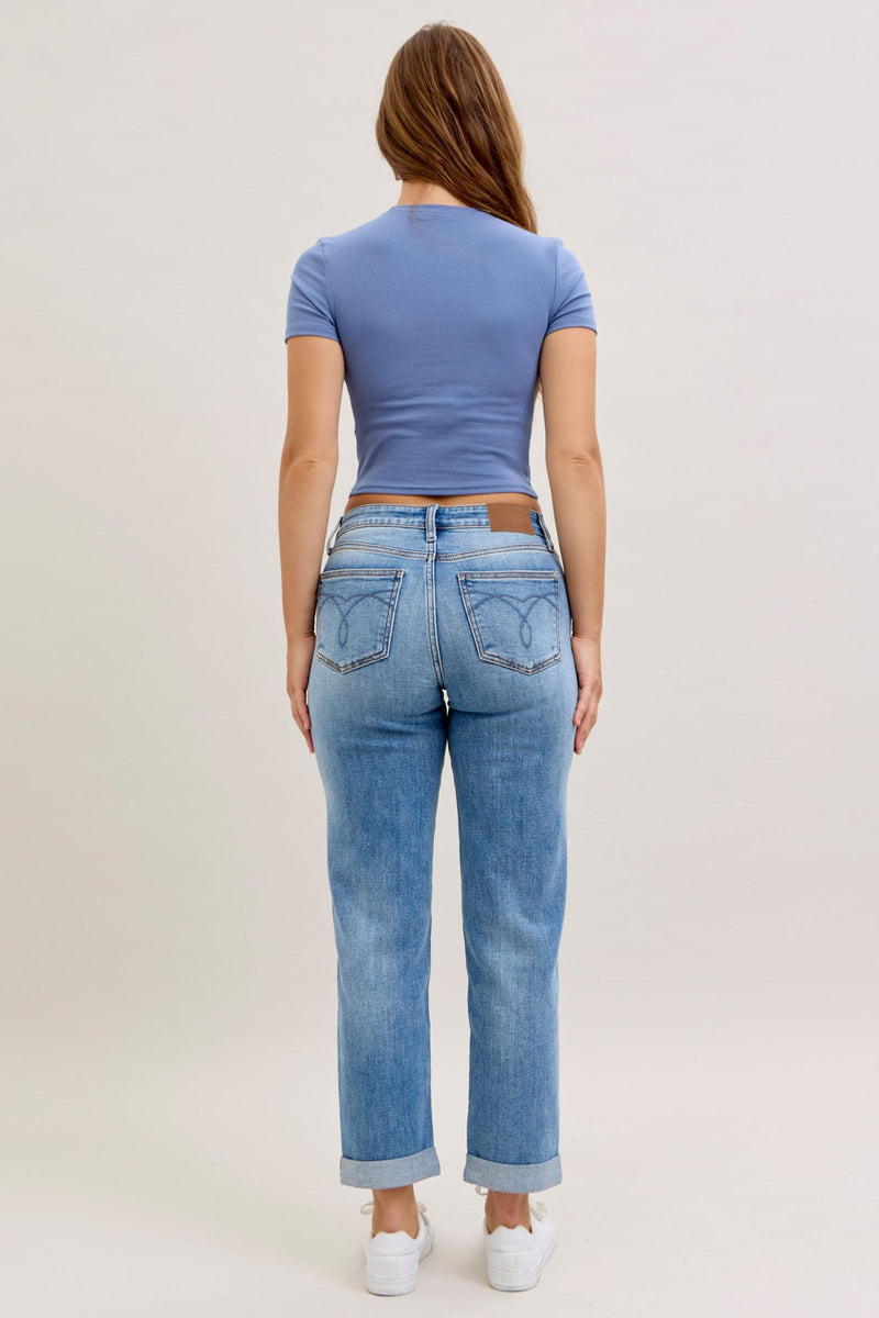 Judy Blue Mid Rise Cuffed Boyfriend Cut