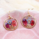 Cottage Floral Blue Red Dried Flower Earrings