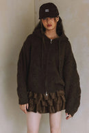 Cable Knit Hoodie Zip up Cardigan- Brown