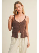 Tiered Textured Button-Front Sweater Knit Cami