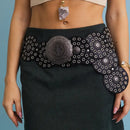 Western Boho Embellished Circle Belt with Eyelet Accents