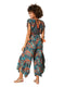 3/4 Sleeve Asymmetric Summer Jumpsuit V-Neck -Teal & Rust