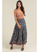 Smocked Waistband A Line Maxi Skirt with Side Slit