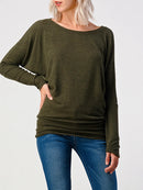 Long Dolman Sleeve Round Neck Brushed Knit Top