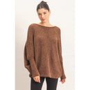 Chenille Boat Neck Dolman Sleeve Sweater- Brown