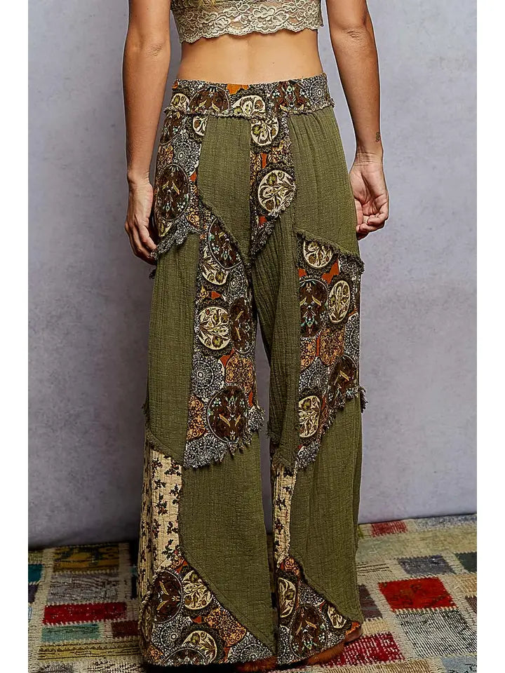 Double Gauze Varied Printed Patchwork Woven Pants