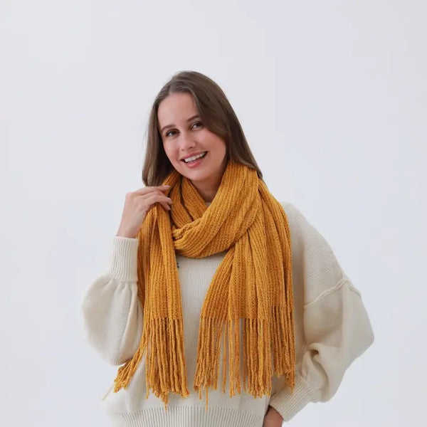Chenille Knit Scarf with Tassels – Ultra-Soft & Luxurious