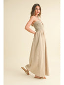 Washed Gauze with Crochet Top Contrast Dress - Sand