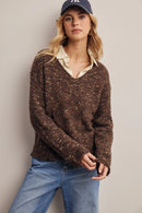 Speckled V-Neck Knit Sweater
