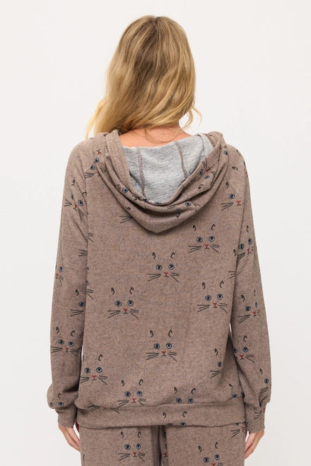Cat Whiskers Print Tunic Hoodie