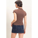 Mock Neck Cap Sleeve Top- Dark Brown
