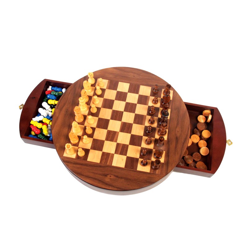 Walnut Round 3-in-1 Game Set