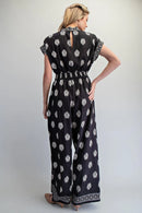 Printed V-Neck Jumpsuit- Black