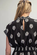 Printed V-Neck Jumpsuit- Black