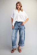 Textured Stripe Pattern Oversized Blouse