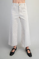 Striped Pants - Ivory With Blue Vertical Pinstripe