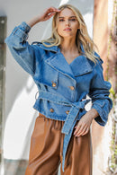 Front Tie Cropped Denim Jacket