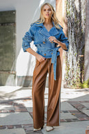 Front Tie Cropped Denim Jacket