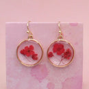 Cottage Dark Pink Dried Flower Round Earrings