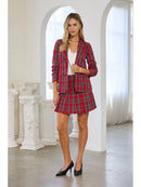 Red Tartan Check Double-Breasted Blazer