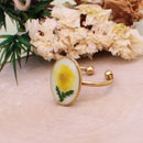 Oval Adjustable Gold Dried Flower Ring