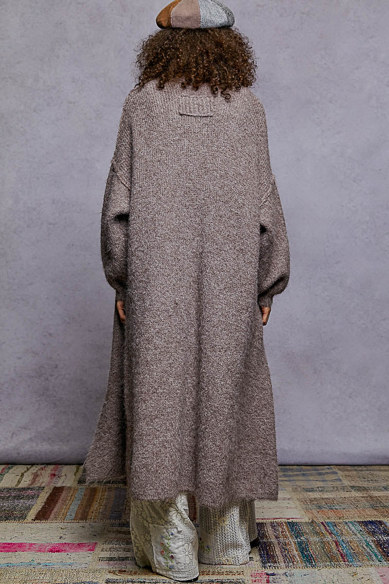 Oversize Rolling Edge Detail Open Front Cardigan Sweater