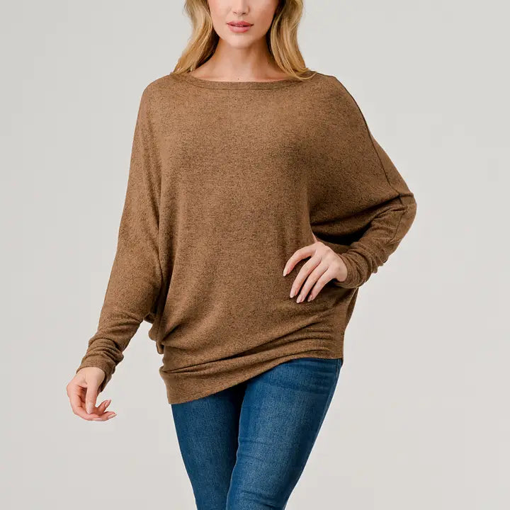 Long Dolman Sleeve Aysmmetric Top