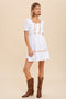 Floral Embroidery Peasant Mini Dress