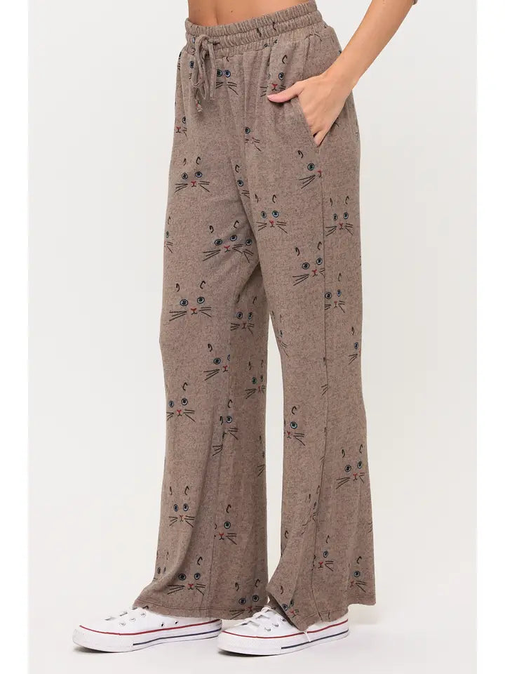Cat Whiskers Print Flare Pant