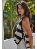 Knit Sweater Cotton Crochet Striped Halter Top