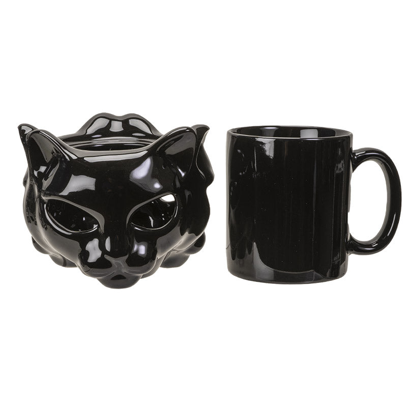 Black Cat Mug with Tea Light Warmer