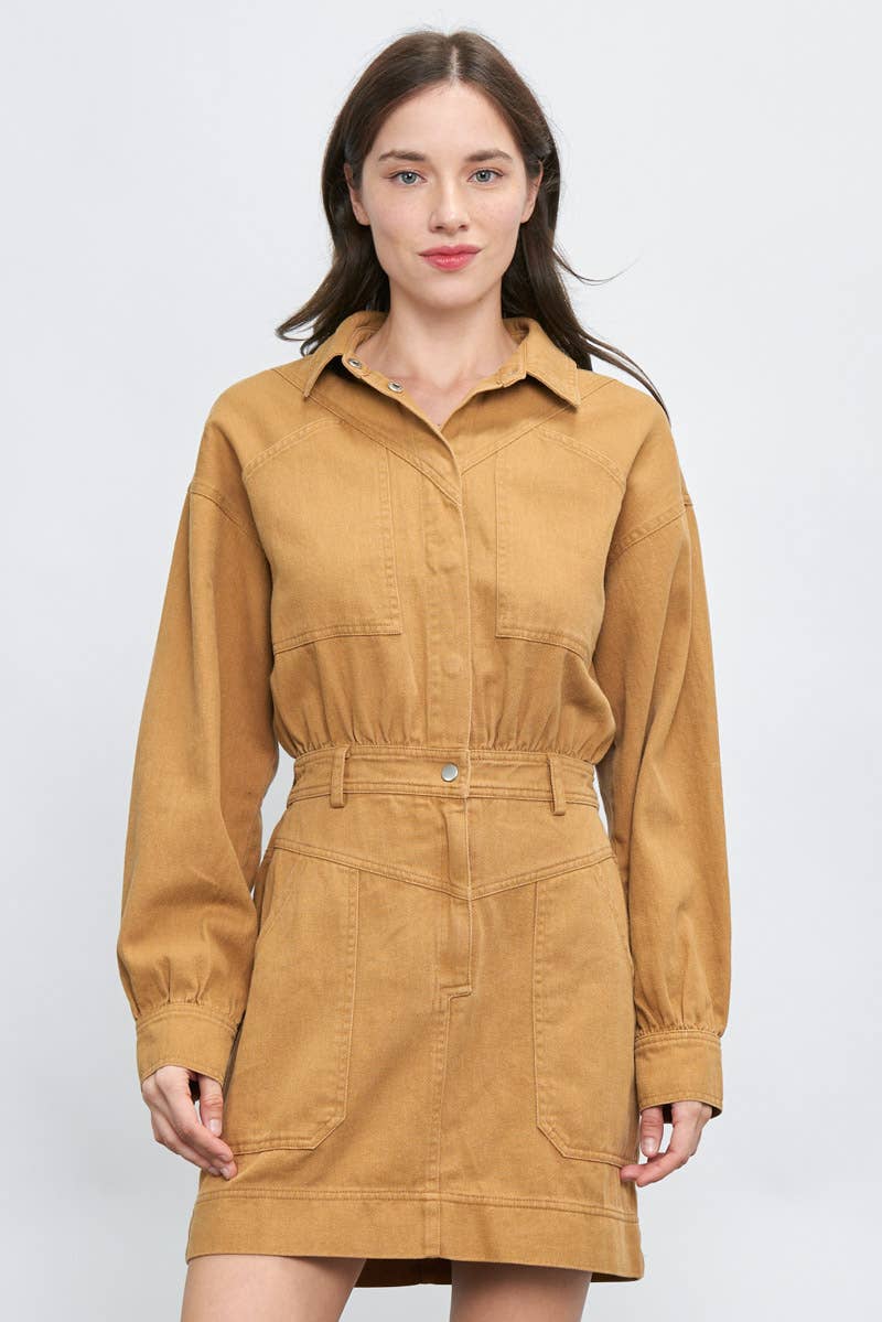 Long Sleeve Stitch Pocket Twill Utility Dress