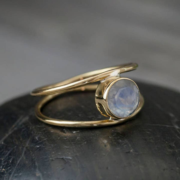 Brass Banded Stone Ring, Moonstone