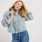 Washed Denim Quilted Front Tie Jacket- Light Denim